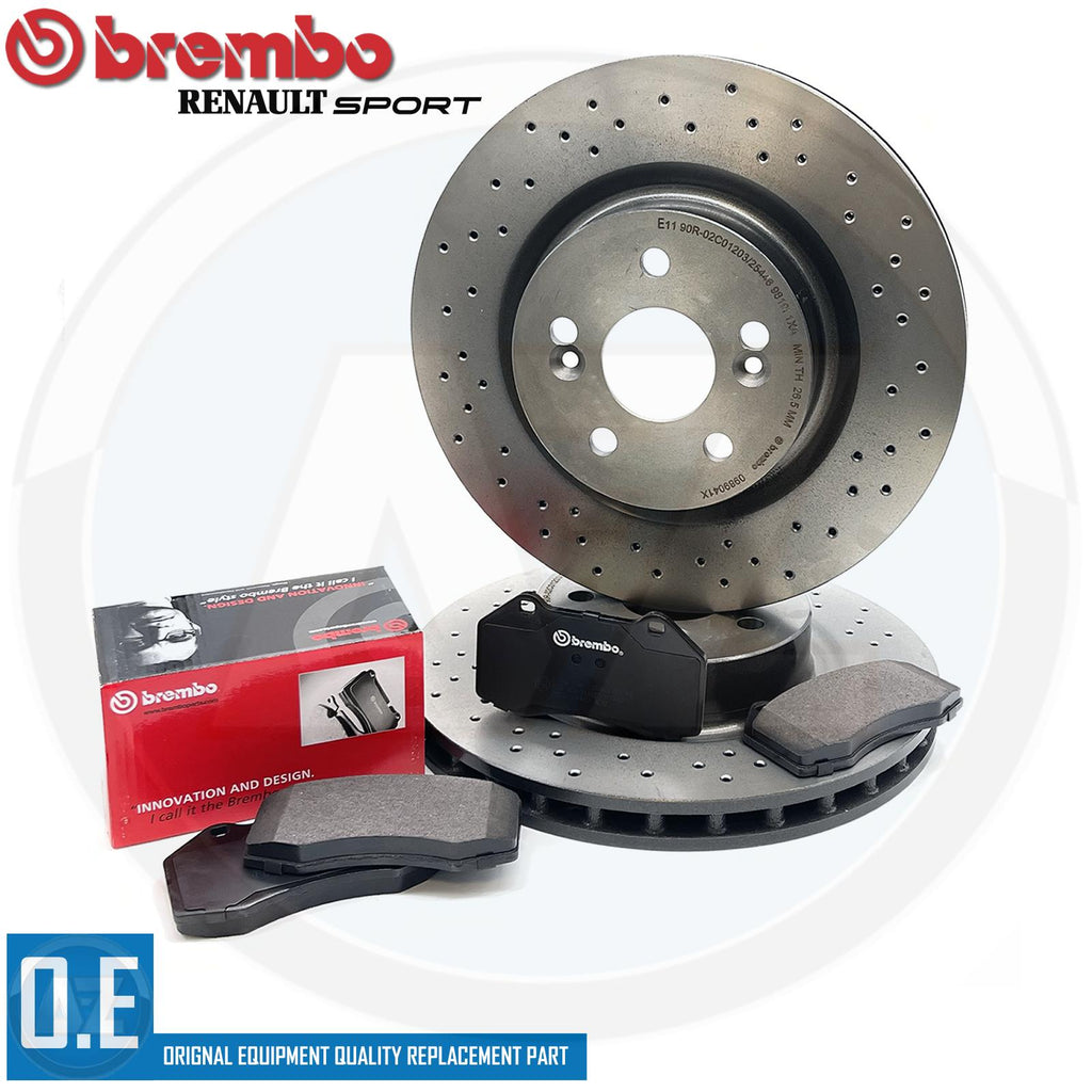 For Renault Megane Sport 225 Clio 197 200 Front Drilled Brake Discs Brembo Pads