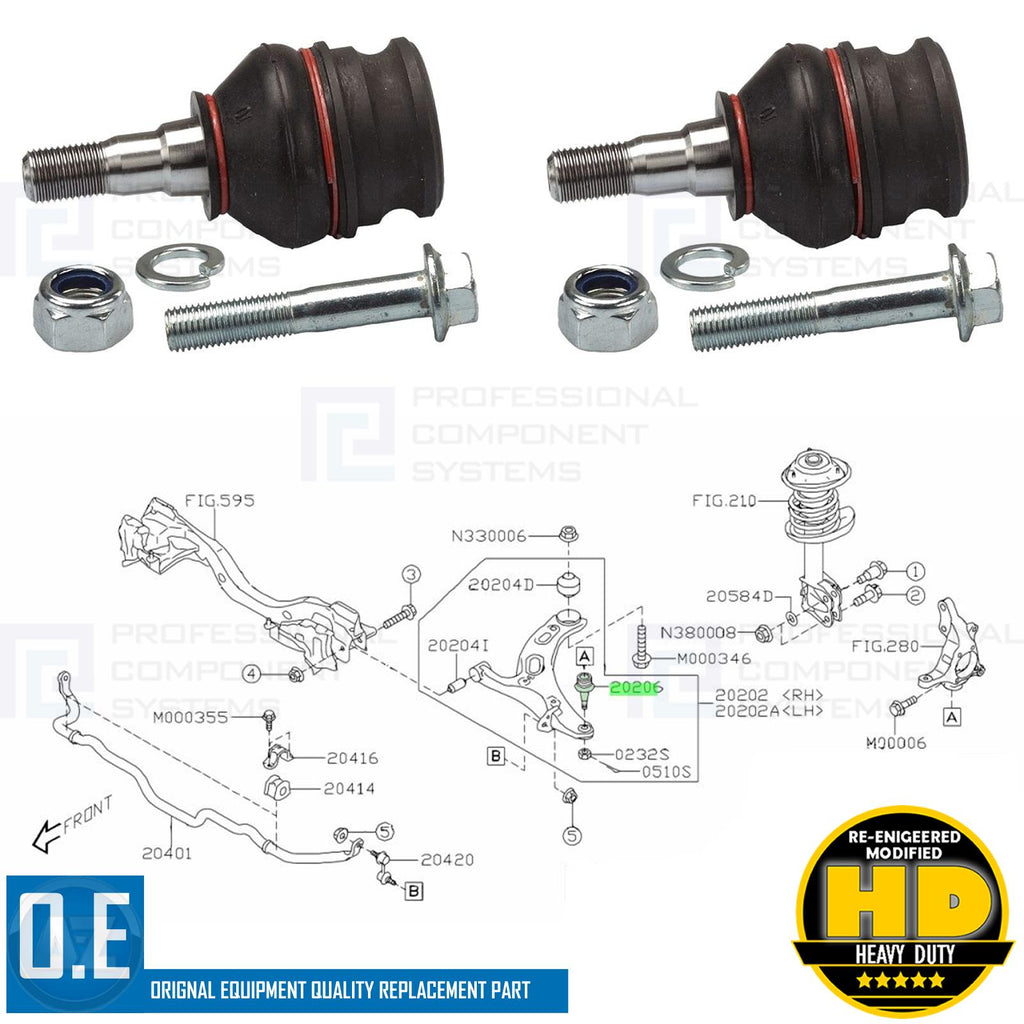 FOR SUBARU WRX 2.5 STI FRONT LOWER LEFT RIGHT SUSPENSION ARM BALL JOINTS PAIR