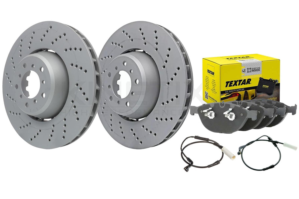 FOR BMW E60 E61 M5 5.0 FRONT LEFT RIGHT BRAKE DISCS & TEXTAR BRAKE PADS & WIRES