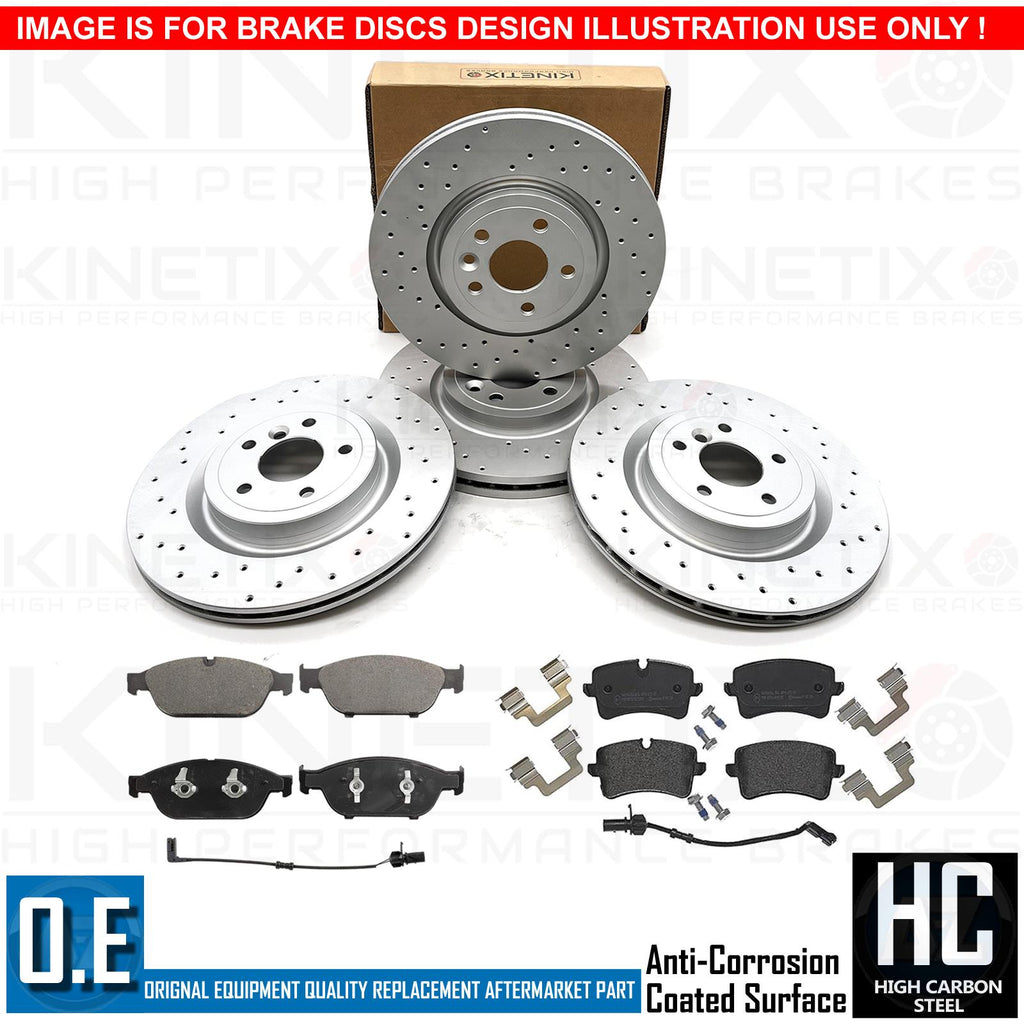 FOR AUDI A6 3.0 BiTDI CROSS DRILLED FRONT REAR BRAKE DISCS PADS WEAR SENSORS