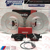 FOR BMW Z3 E36 FRONT KINETIX DIMPLED AND GROOVED BRAKE DISCS MINTEX PADS SESNOR