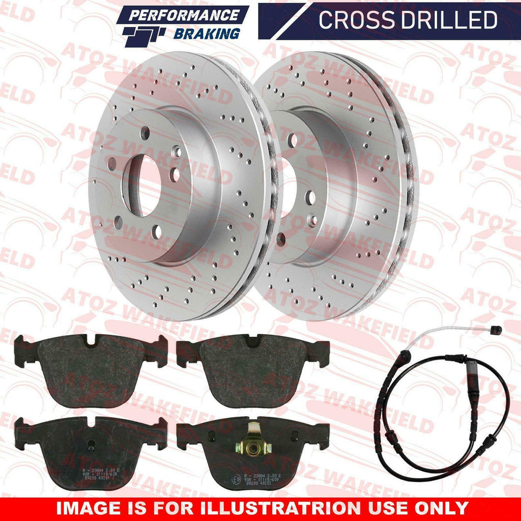 BMW X5 X6 M SPORT REAR DRILLED PERFORMANCE BRAKE DISCS PLATINUM PADS WIRE 345mm