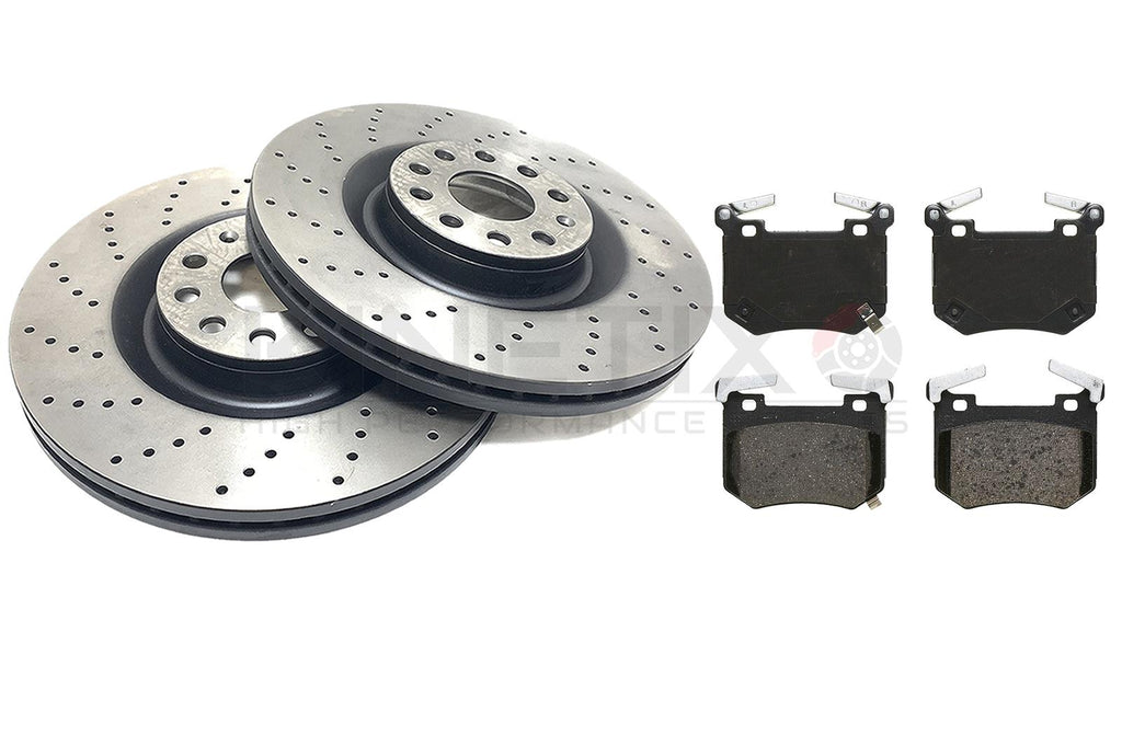 FITS KIA STINGER 3.3 T-GDi 2017- CROSS DRILLED REAR BRAKE DISCS PADS 340mm