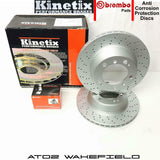 FOR AUDI A3 2.0 TDI 8P FRONT KINETIX CROSS DRILLED BRAKE DISCS BREMBO PADS