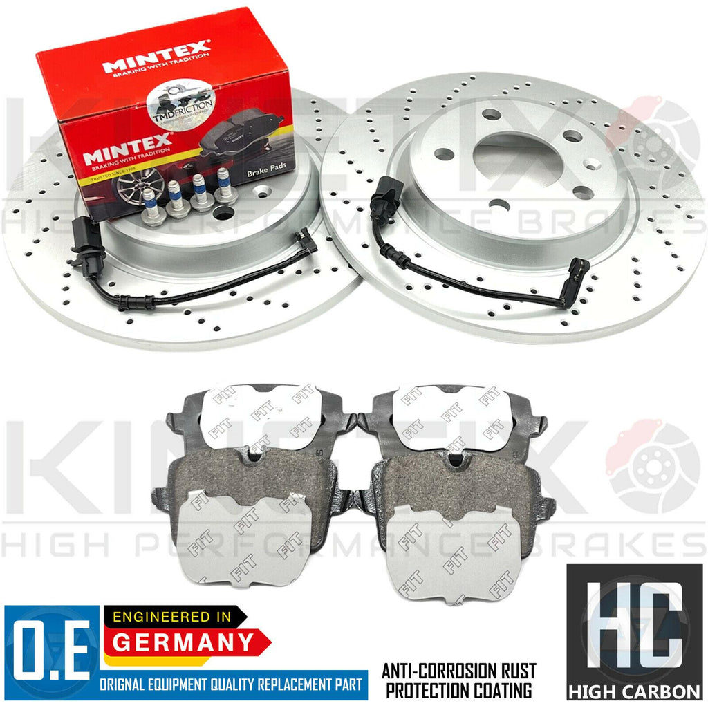 FOR AUDI A6 2.0 TDI C7 REAR CROSS DRILLED BRAKE DISCS MINTEX PADS & WIRES 300mm