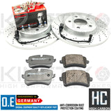 FOR AUDI A4 A5 A6 A7 Q5 REAR CROSS DRILLED BRAKE DISCS BREMBO & SENSORS 300mm