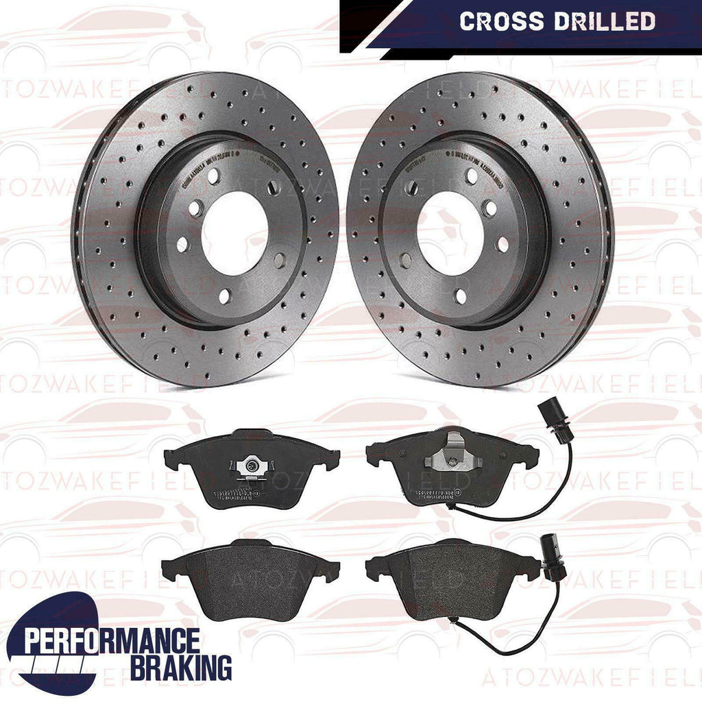 FOR AUDI A6 C6 3.0 TDI 04-11 FRONT CROSS DRILLED BRAKE DISCS PLATINUM PADS 347mm