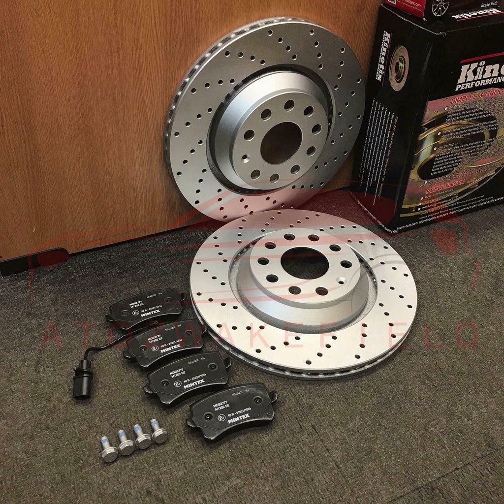 FOR AUDI RSQ3 2.5 REAR CROSS DRILLED KINETIX BRAKE DISCS MINTEX PADS SET 310mm