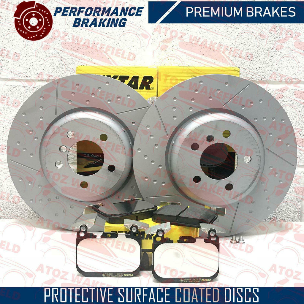 FOR BMW 3 4 SERIES DIMPLED GROOVED TEXTAR OEM FRONT BRAKE DISCS PADS 370mm