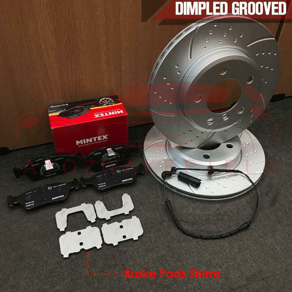 FOR BMW 3 SERIES E46 320i FRONT DIMPLED GROOVED BRAKE DISCS MINTEX PADS SENSOR