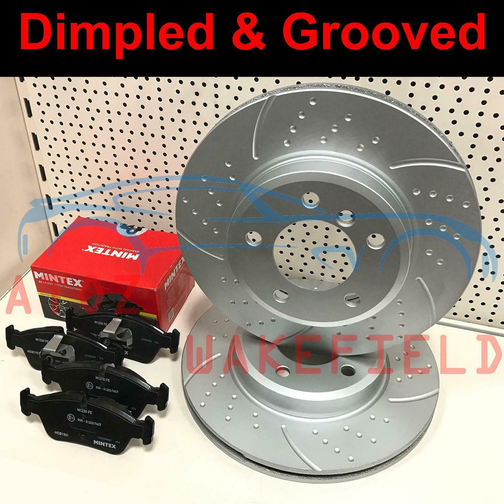 FOR BMW 320d 320cd E46 FRONT DIMPLED GROOVED BRAKE DISCS MINTEX PADS 300mm