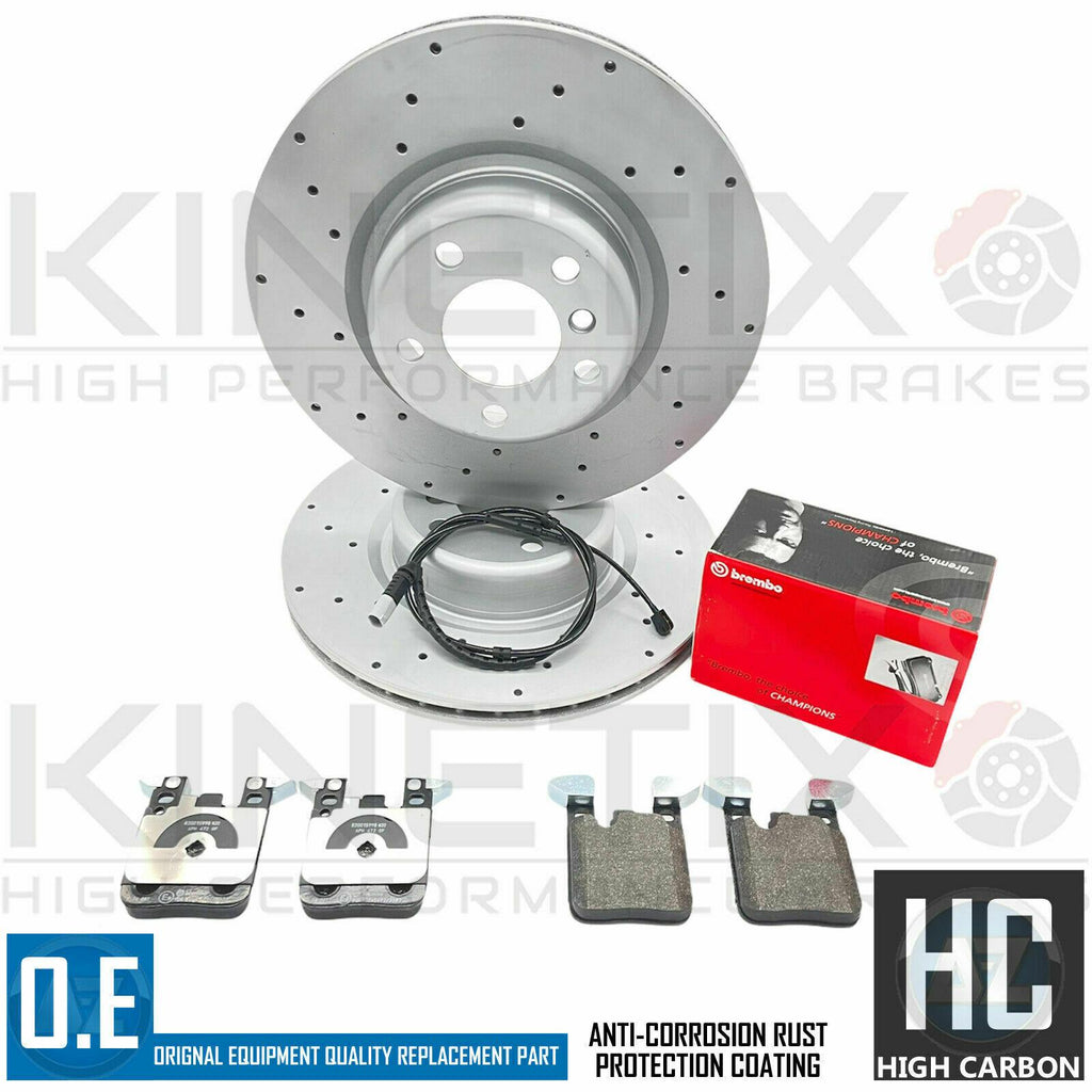 FOR BMW 335d F30 M SPORT REAR DRILLED BRAKE DISCS BREMBO PADS WEAR SENSOR 345mm