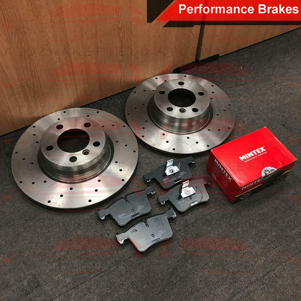 FOR BMW 330i 330d 430i 430d DRILLED FRONT BRAKE DISCS MINTEX PADS & SENSOR 330mm