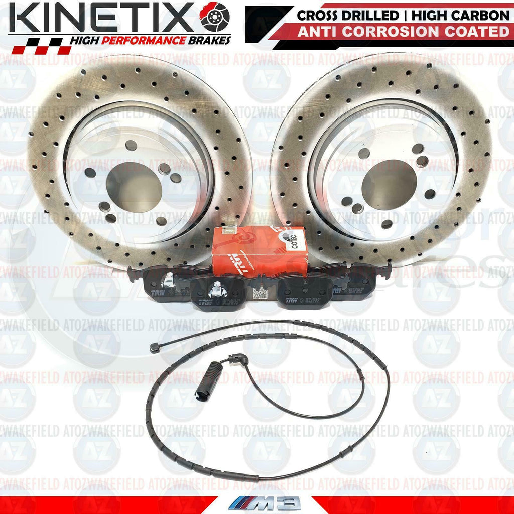 FOR BMW E46 M3 3.2 COUPE CONVERTIBLE REAR DRILLED BRAKE DISCS TRW PADS SET 328mm