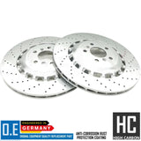 FOR BMW M5 M6 F06 F10 F12 F13 REAR LEFT RIGHT DRILLED KINETIX BRAKE DISCS 396mm