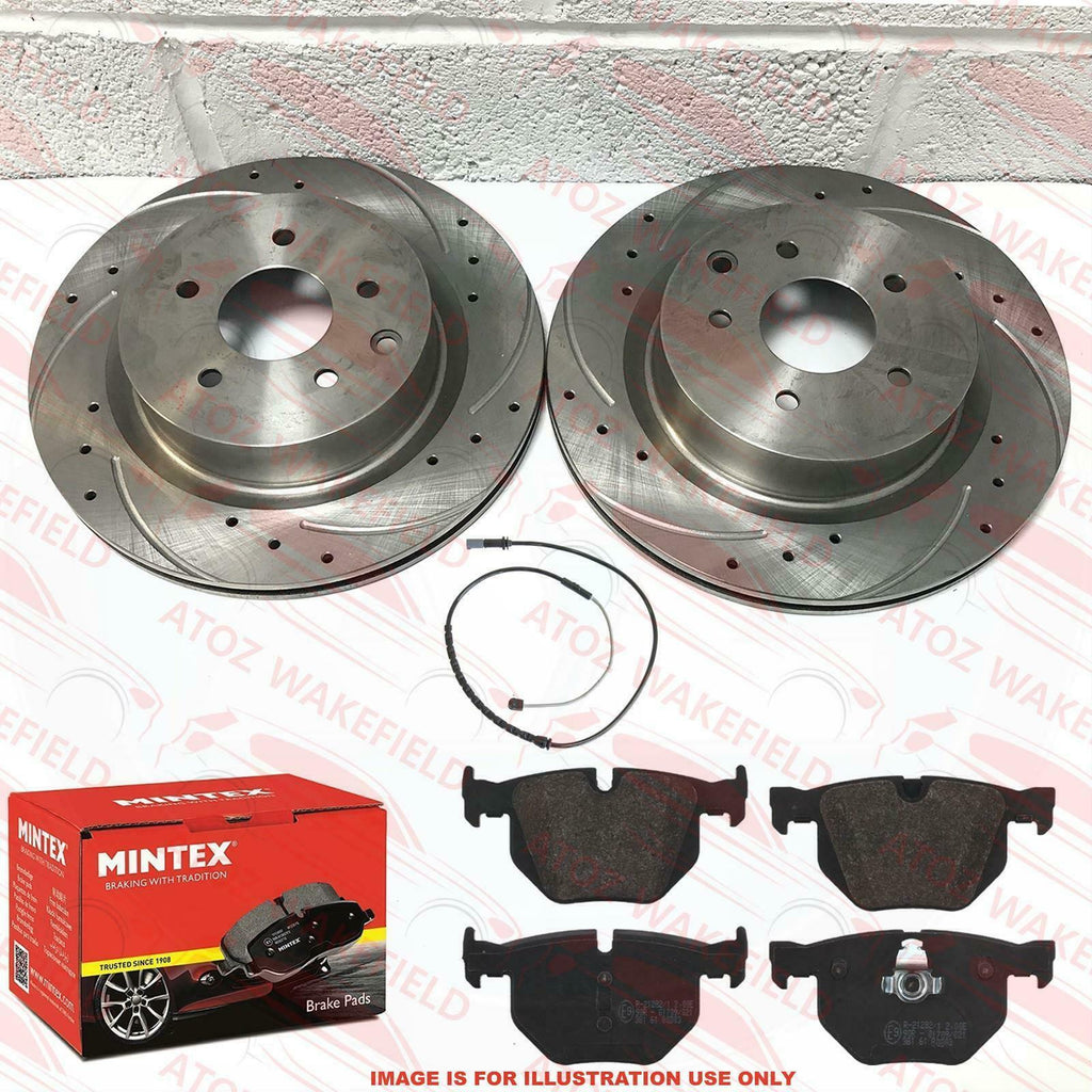 FOR BMW X5 E70 30d 35d 40d REAR DRILLED GROOVED BRAKE DISCS MINTEX PADS SENSOR