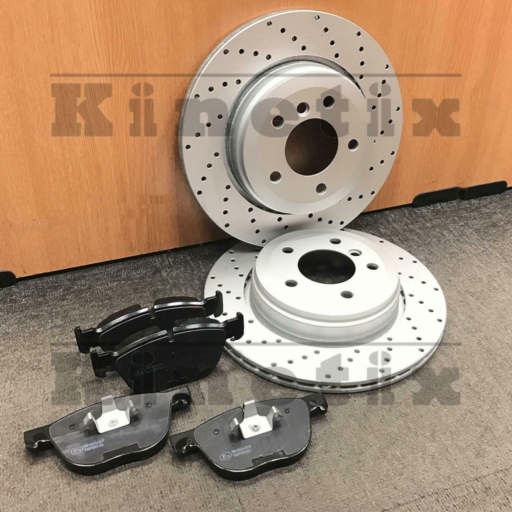 FOR BMW X6 3.0d xDrive FRONT KINETIX CROSS DRILLED 332mm BRAKE DISCS & PADS SET