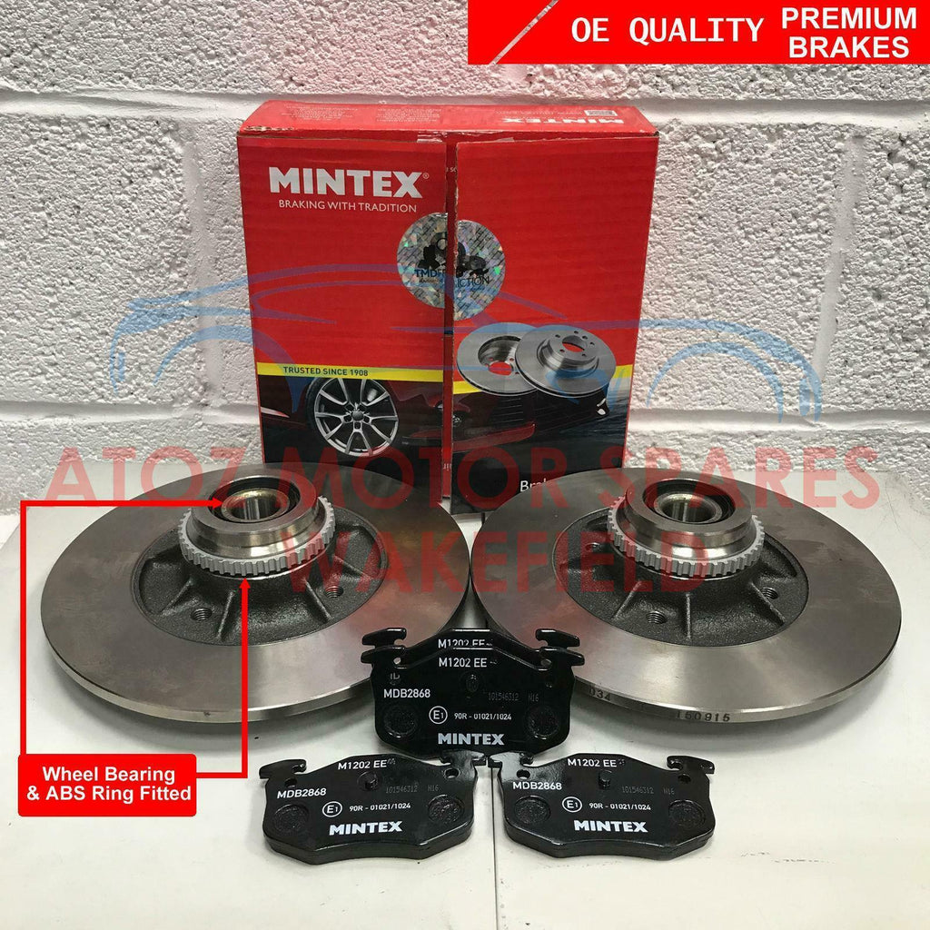 CLIO CUP SPORT 2.0 REAR BRAKE DISCS WITH BEARINGS & ABS RING & BRAKE PADS MINTEX