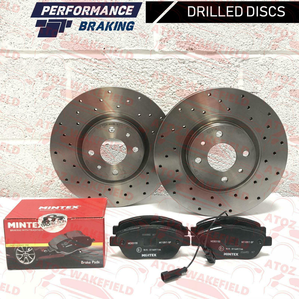 FOR FIAT 500 ABARTH FRONT DRILLED PERFORMANCE BRAKE DISCS MINTEX PADS SET 284mm