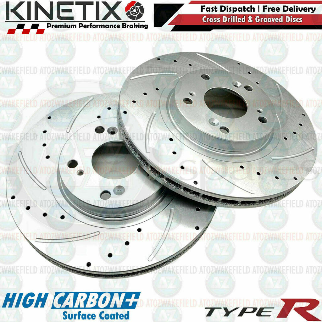 FOR HONDA CIVIC TYPE-R KINETIX FRONT DRILLED & GROOVED BRAKE DISCS PAIR 300mm