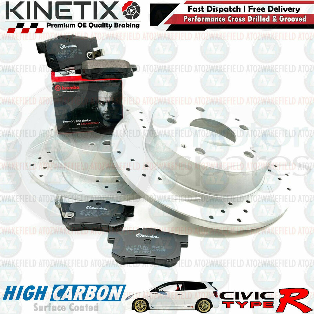 FOR HONDA CIVIC TYPE-R KINETIX REAR DRILLED & GROOVED BRAKE DISCS BREMBO PADS