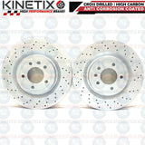 FOR RANGE ROVER SPORT 4.4 SDV8 L494 DRILLED REAR BRAKE DISCS MINTEX PADS WIRE