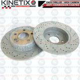 FOR MERCEDES C/E CLASS AMG REAR CROSS DRILLED BRAKE DISCS PADS WIRES 300mm