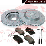 FOR MERCEDES C CLASS W203 FRONT COATED PLATINUM DRILLED BRAKE DISCS PADS WIRES