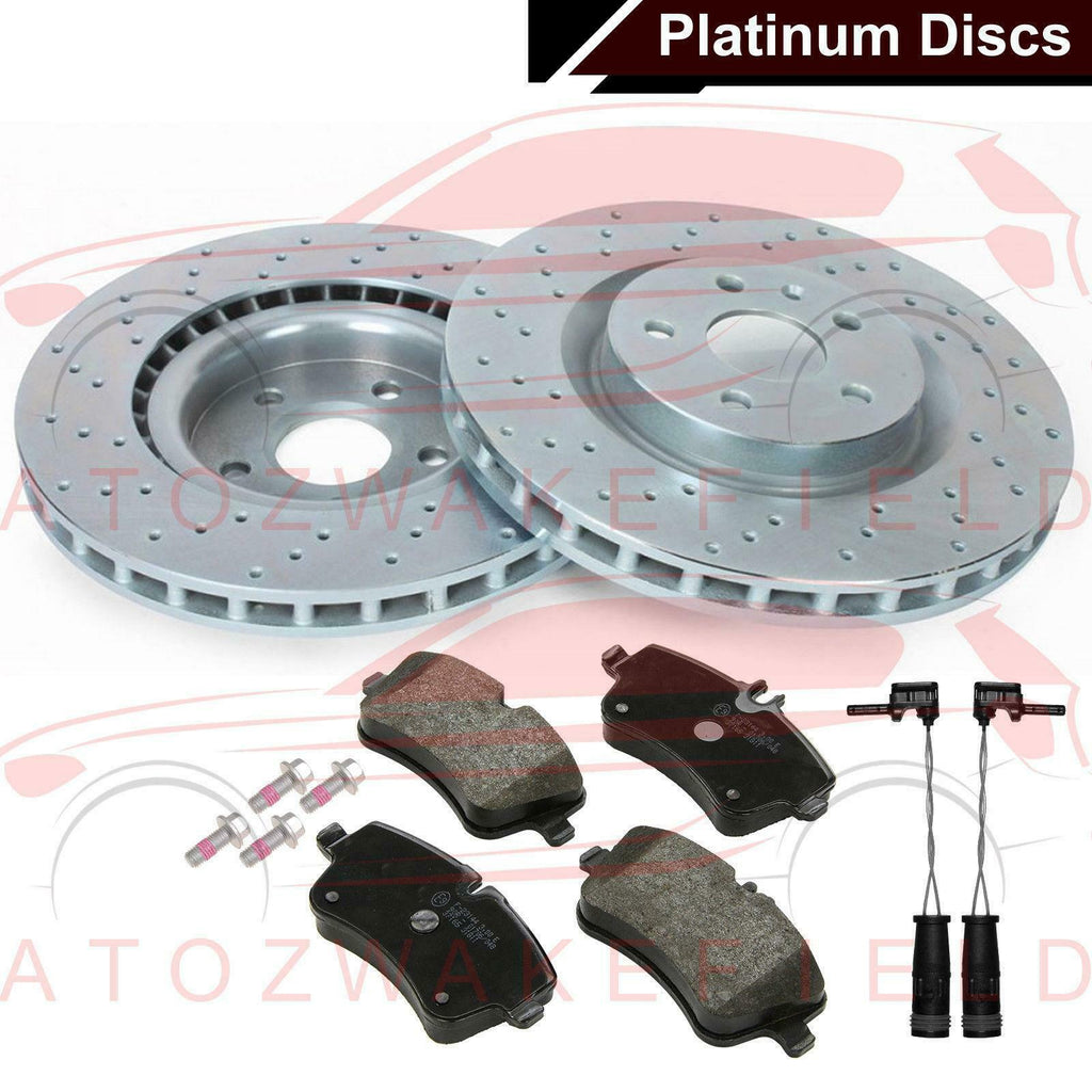 FOR MERCEDES C CLASS CL203 FRONT COATED PLATINUM DRILLED BRAKE DISCS PADS WIRES