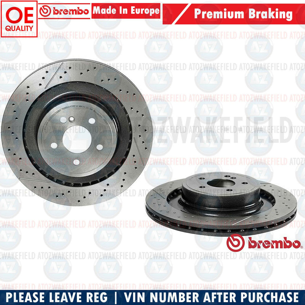 FOR MERCEDES C63 E63 CLS63 AMG REAR DRILLED GROOVED BREMBO BRAKE DISCS PAIR 360m