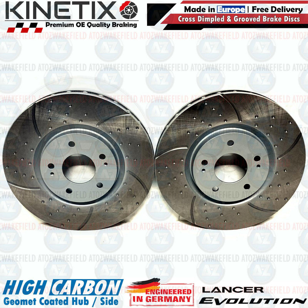 FOR MITSUBISHI LANCER EVO 7 FRONT DIMPLED GROOVED KINETIX BRAKE DISCS PAIR 320mm