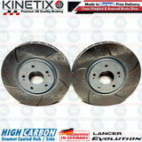 FOR MITSUBISHI LANCER EVO 6 FRONT DIMPLED GROOVED KINETIX BRAKE DISCS PAIR 320mm