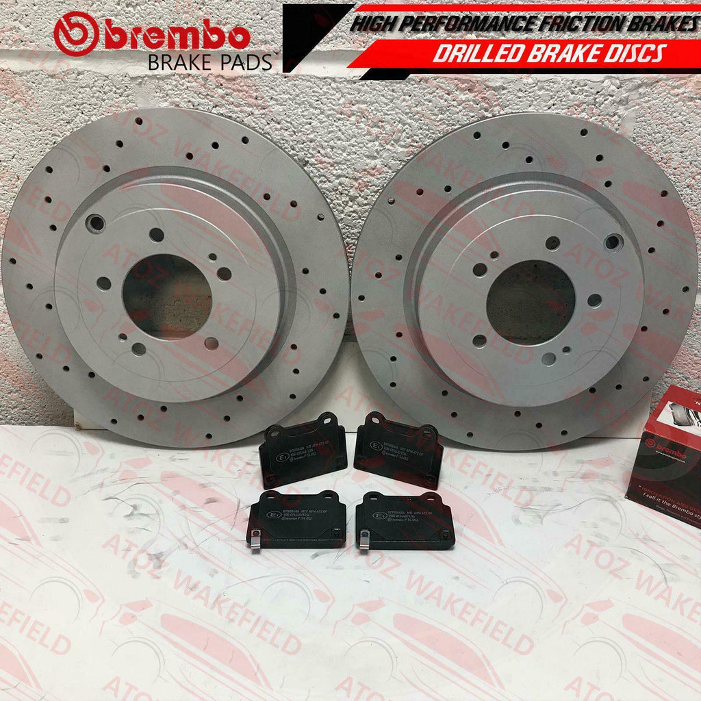 FOR MITSUBISHI LANCER EVO X 10 REAR PERFORMANCE DRILLED BRAKE DISCS BREMBO PADS