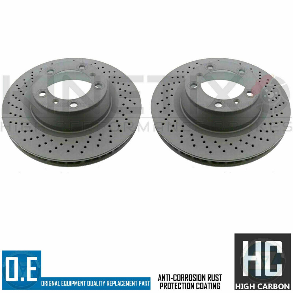 FOR PORSCHE 2.0 BOXSTER 718 HIGH CARBON REAR DRILLED BRAKE DISCS PAIR 330mm