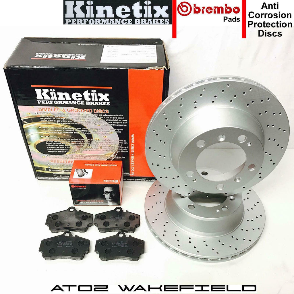 FOR PORSCHE 911 996 997 CARRERA S 4 REAR KINETIX DRILLED BRAKE DISCS BREMBO PADS