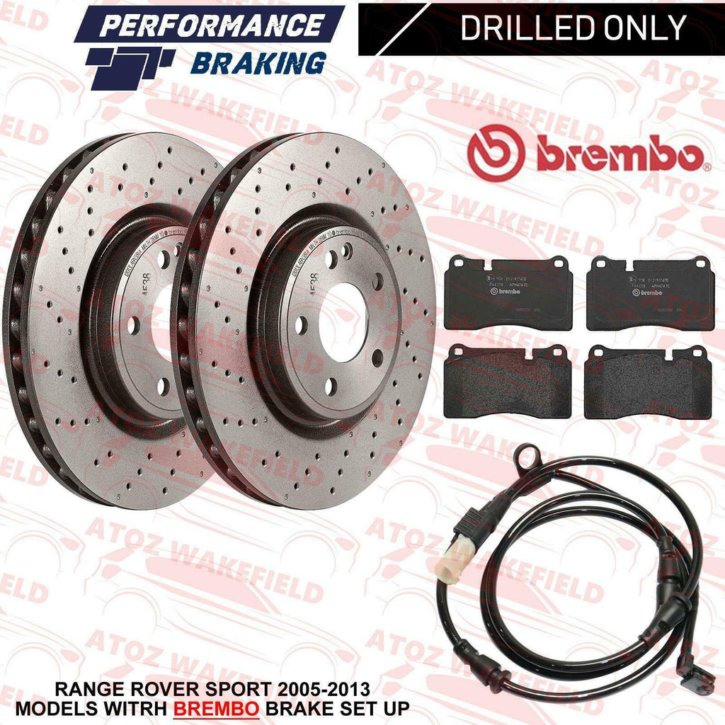 FOR RANGE ROVER SPORT 05-13 FRONT CROSS DRILLED BREMBO BRAKE DISCS PADS SENSOR