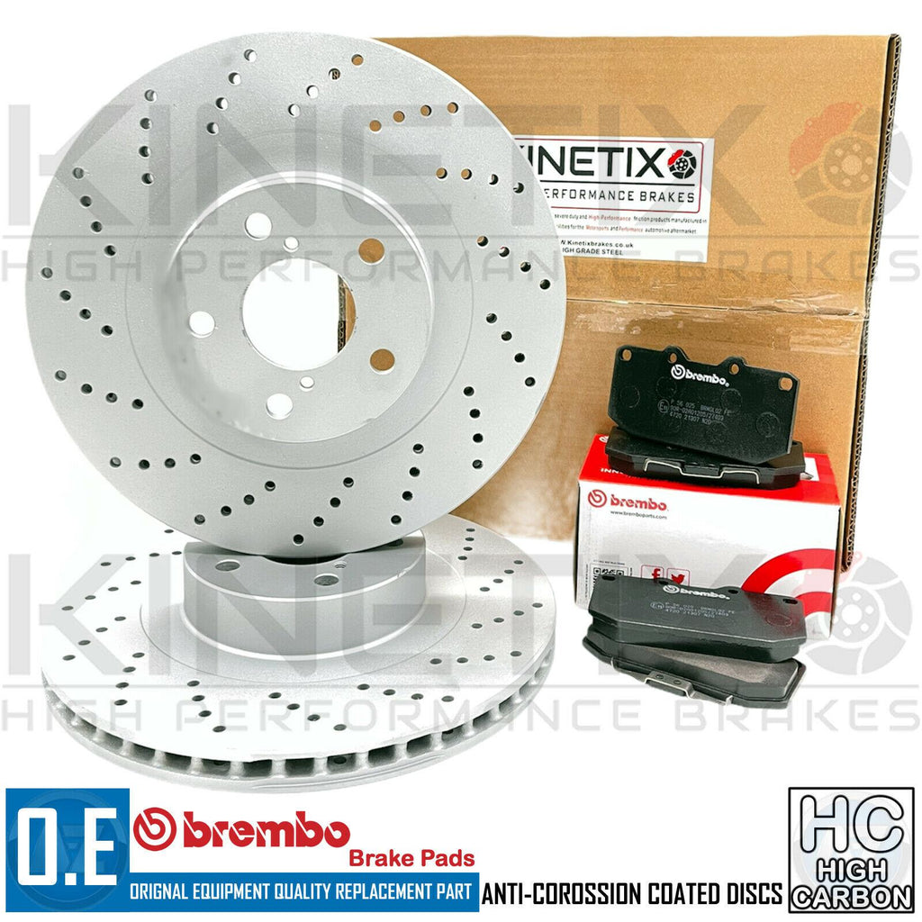 FOR SUBARU IMPREZA 2.5 KINETIX FRONT CROSS DRILLED BRAKE DISCS BREMBO PADS 295mm