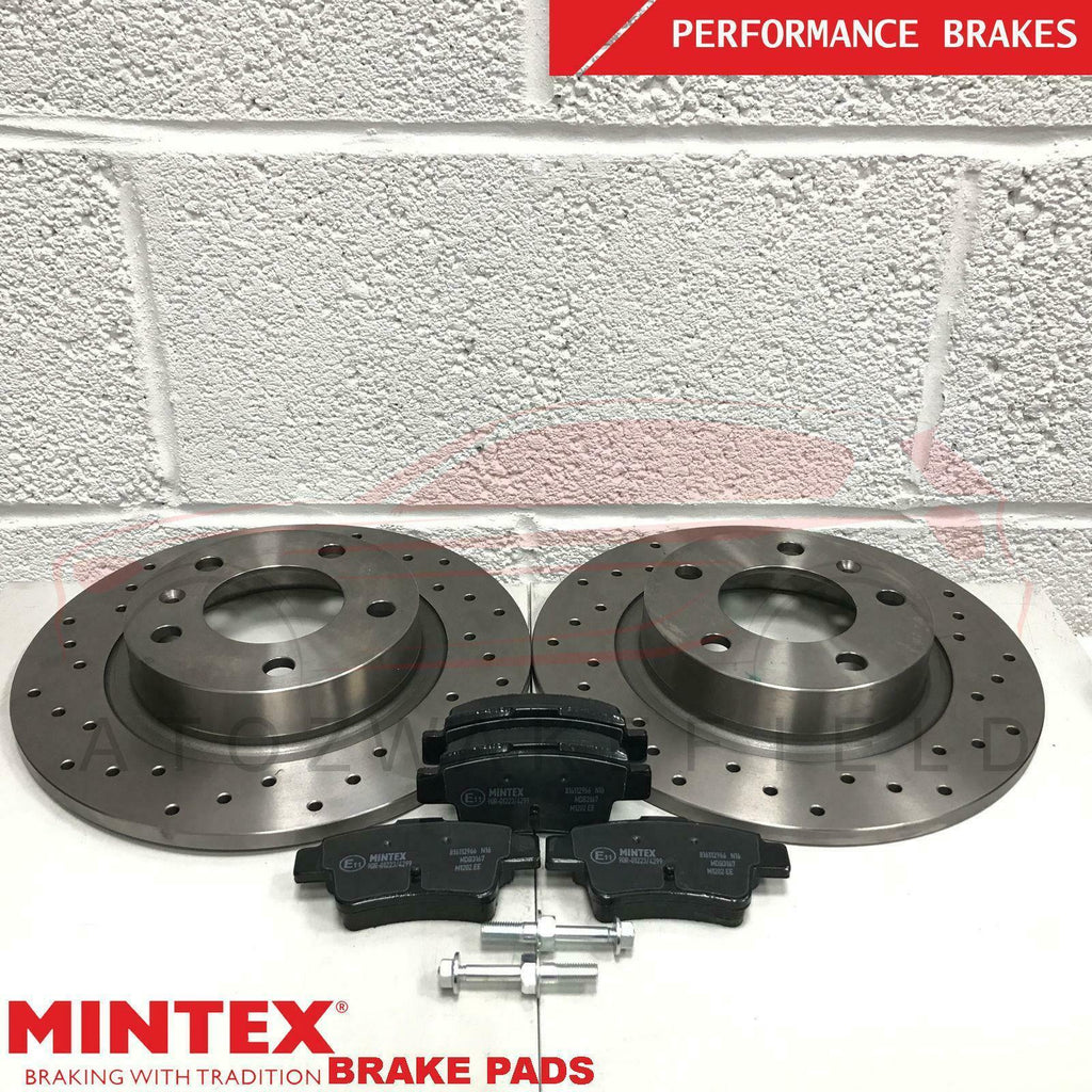 FOR VAUXHALL CORSA VXR NURBURGRING REAR DRILLED BRAKE DISCS MINTEX PADS 264mm