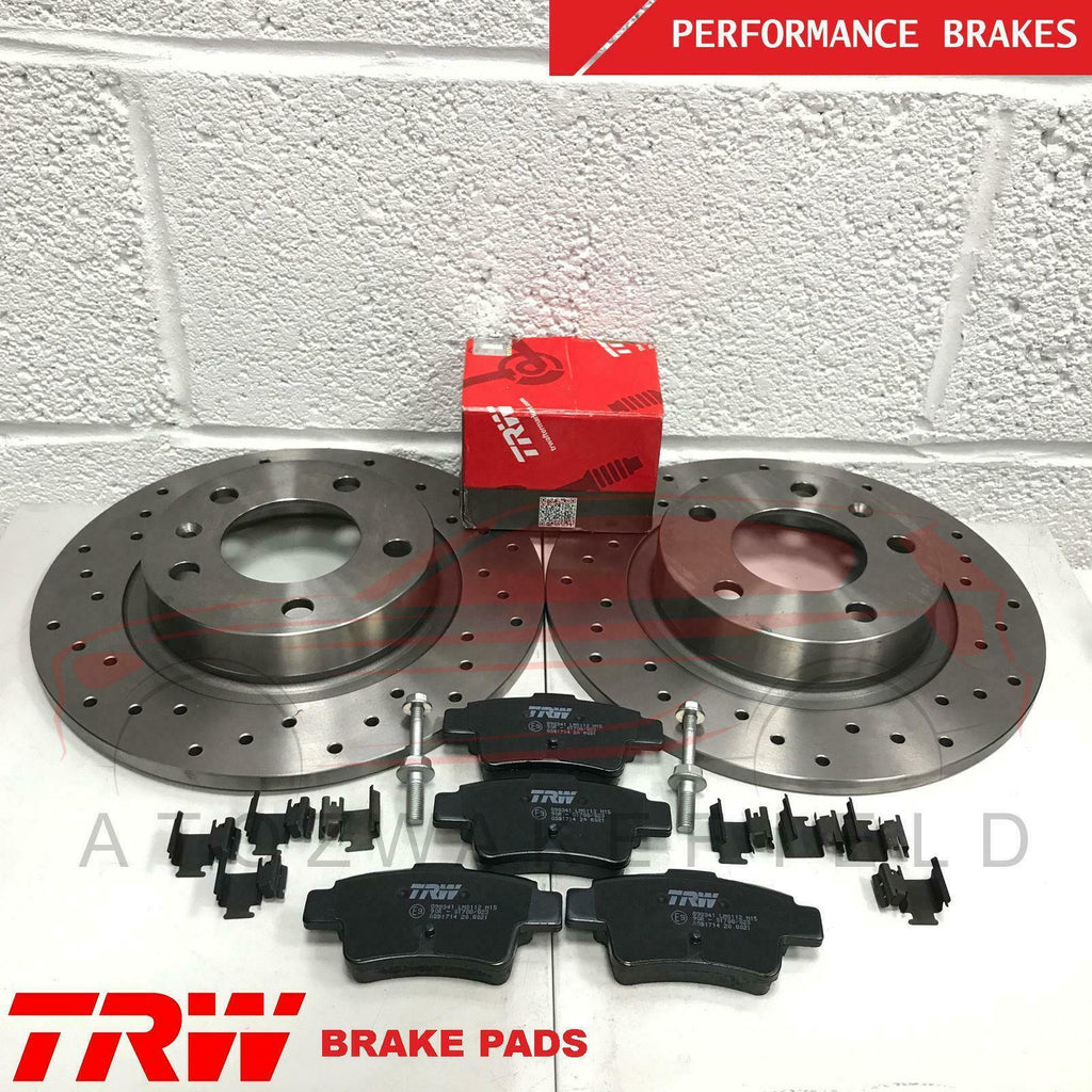 FOR VAUXHALL CORSA VXR NURBURGRING REAR DRILLED BRAKE DISCS TRW PADS 264mm