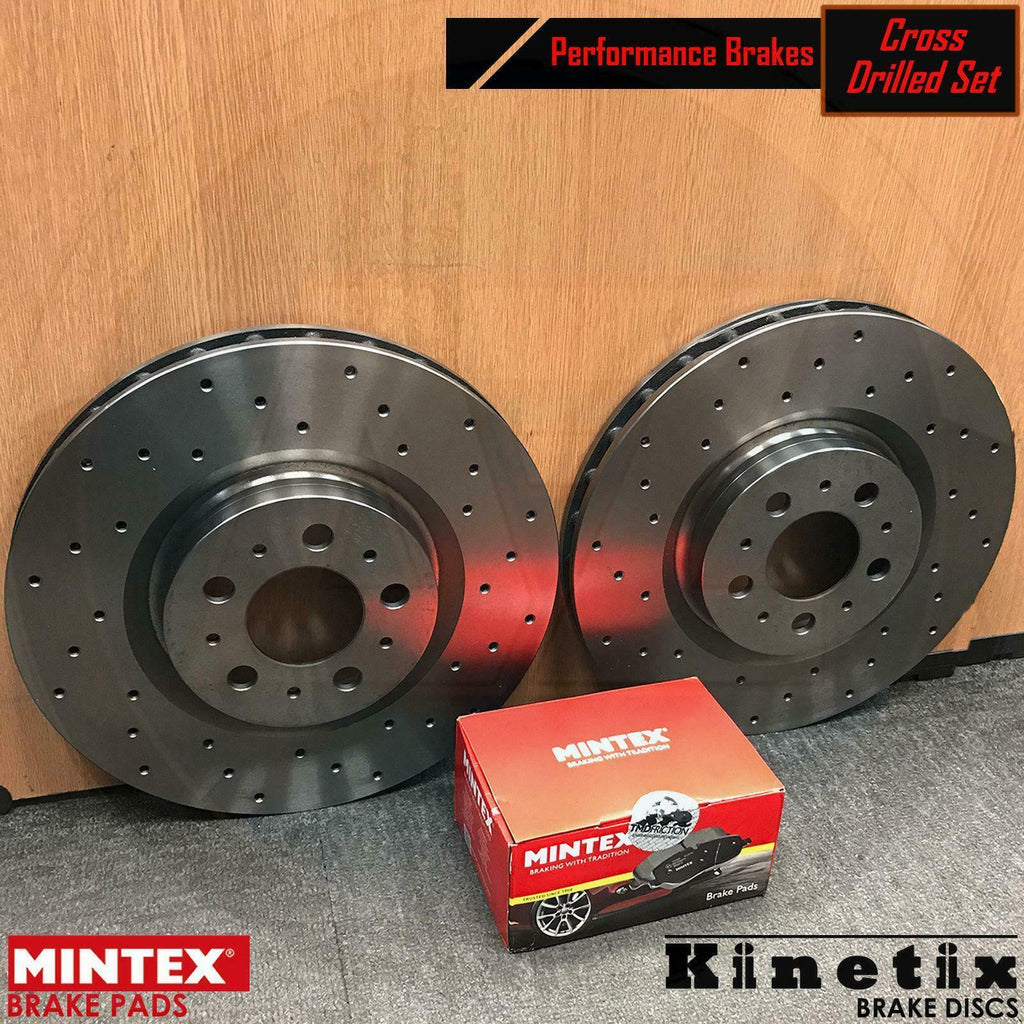 FOR PORSCHE CAYENNE REAR VENTED 330mm KINETIX DRILLED BRAKE DISCS MINTEX PADS