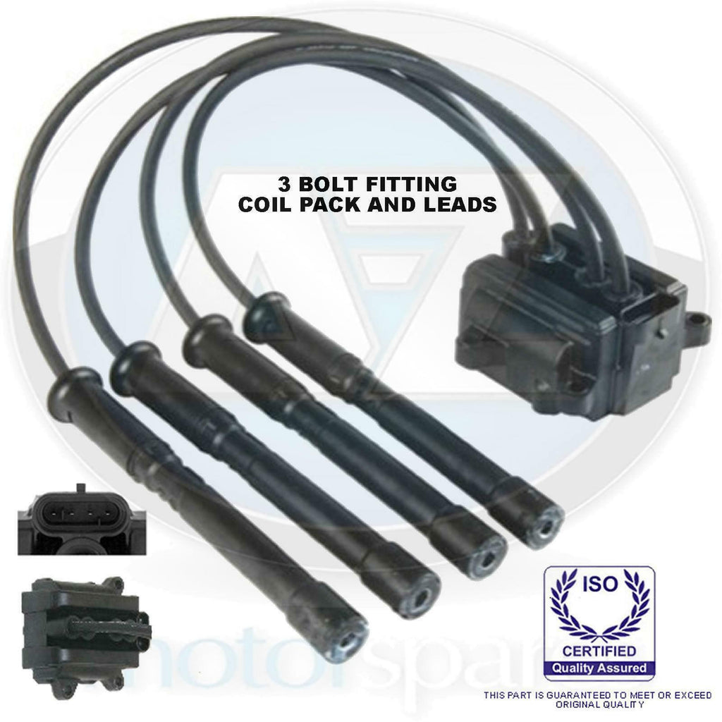 For Renault Ignition coil pack with ht spark plug leads 3 bolt fitting complete