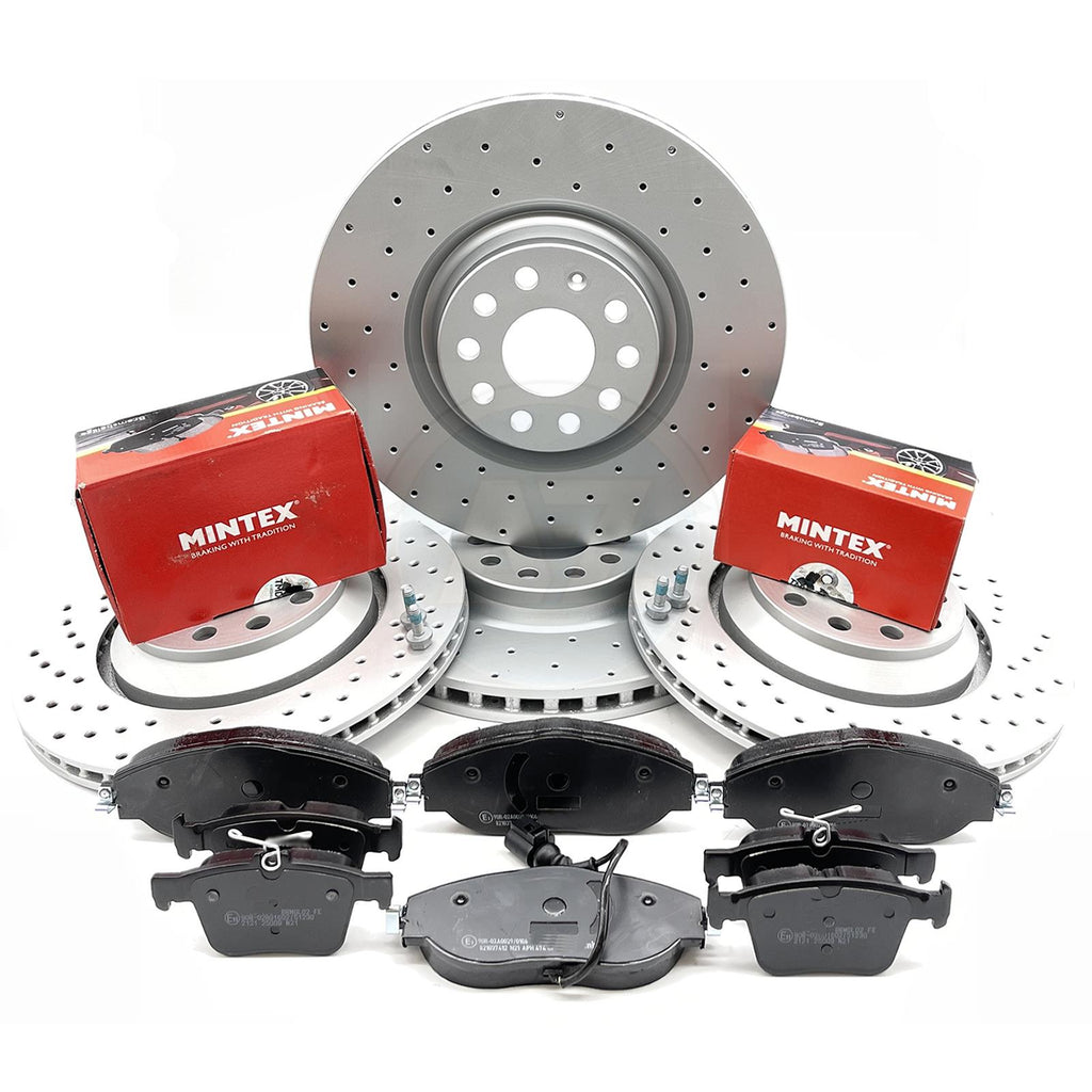 FOR AUDI S3 8V FRONT REAR CROSS DRILLED BRAKE DISCS MINTEX PADS 340MM 310MM