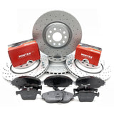 FRONT REAR KINETIX CROSS DRILLED PERFORMANCE BRAKE DISCS MINTEX PADS 340mm 310mm