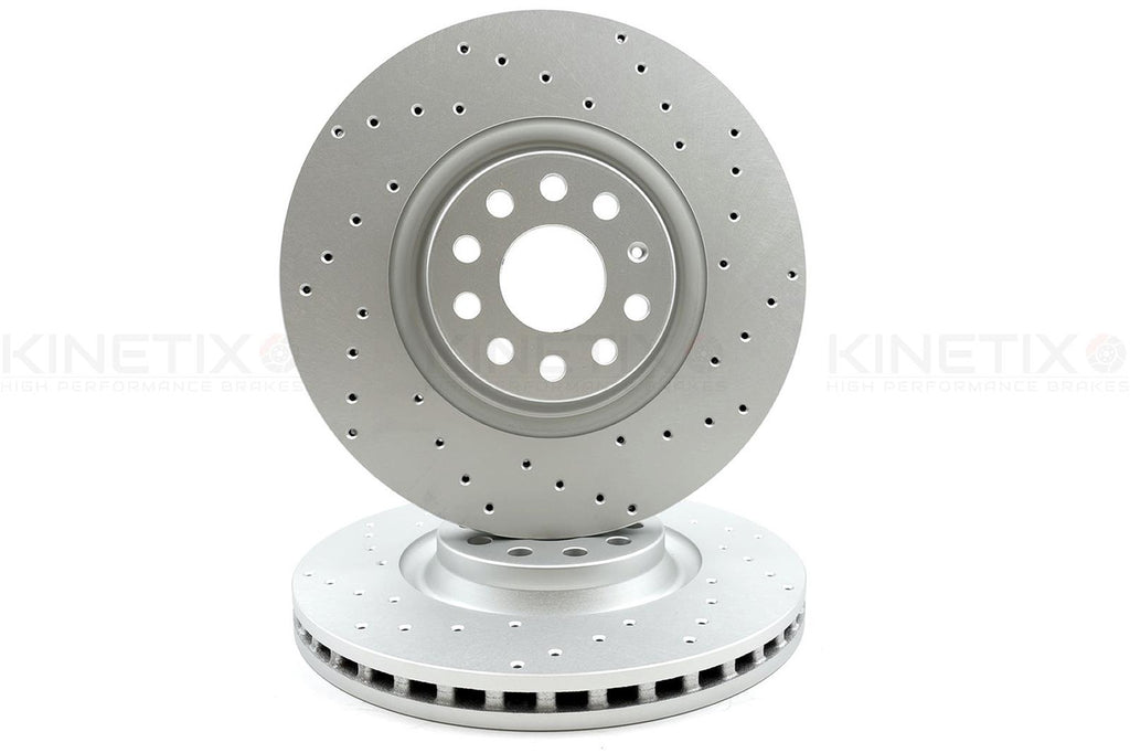 FOR AUDI S3 8Y 2020- KINETIX CROSS DRILLED FRONT BRAKE DISCS PAIR 340mm COATED