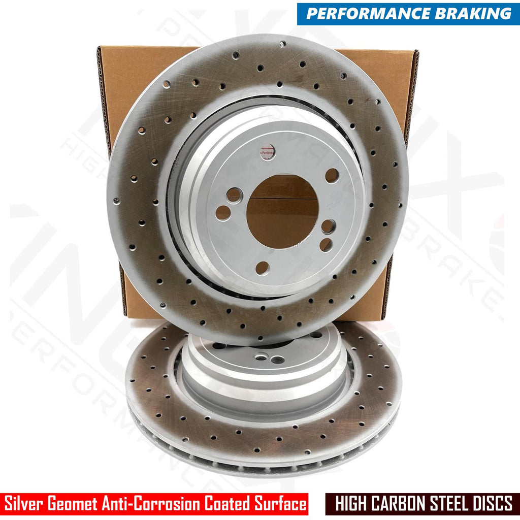 FOR BMW E39 M5 SALOON 4.9 REAR CROSS DRILLED PERFORMANCE BRAKE DISCS PAIR 328mm