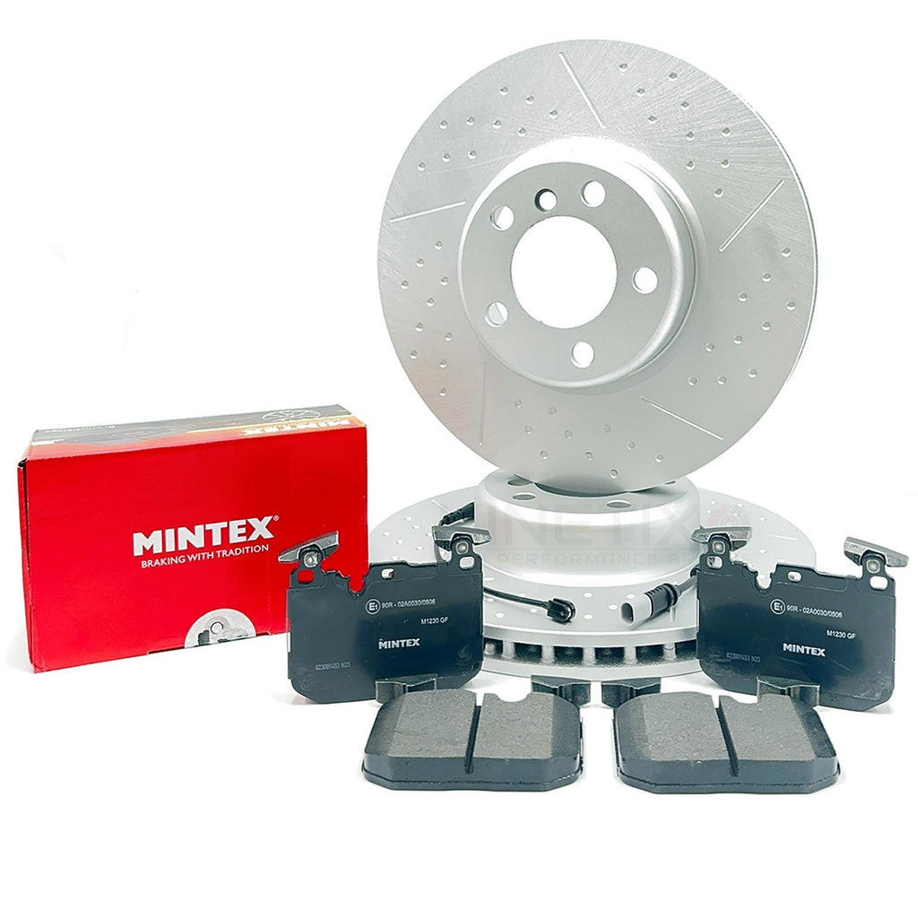 FOR BMW 340i FRONT DIMPLED GROOVED PERFORMANCE BRAKE DISCS MINTEX PADS 370mm