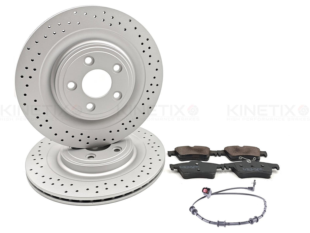 FOR JAGUAR XK 4.2 XKR 4.0 V8 XK8 DRILLED REAR BRAKE DISCS PADS & SENSOR 326mm