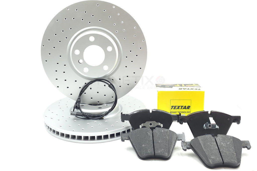 FOR BMW X5 X6 50i FRONT DRILLED KINTETIX BRAKE DISCS TEXTAR PADS WIRE 385mm