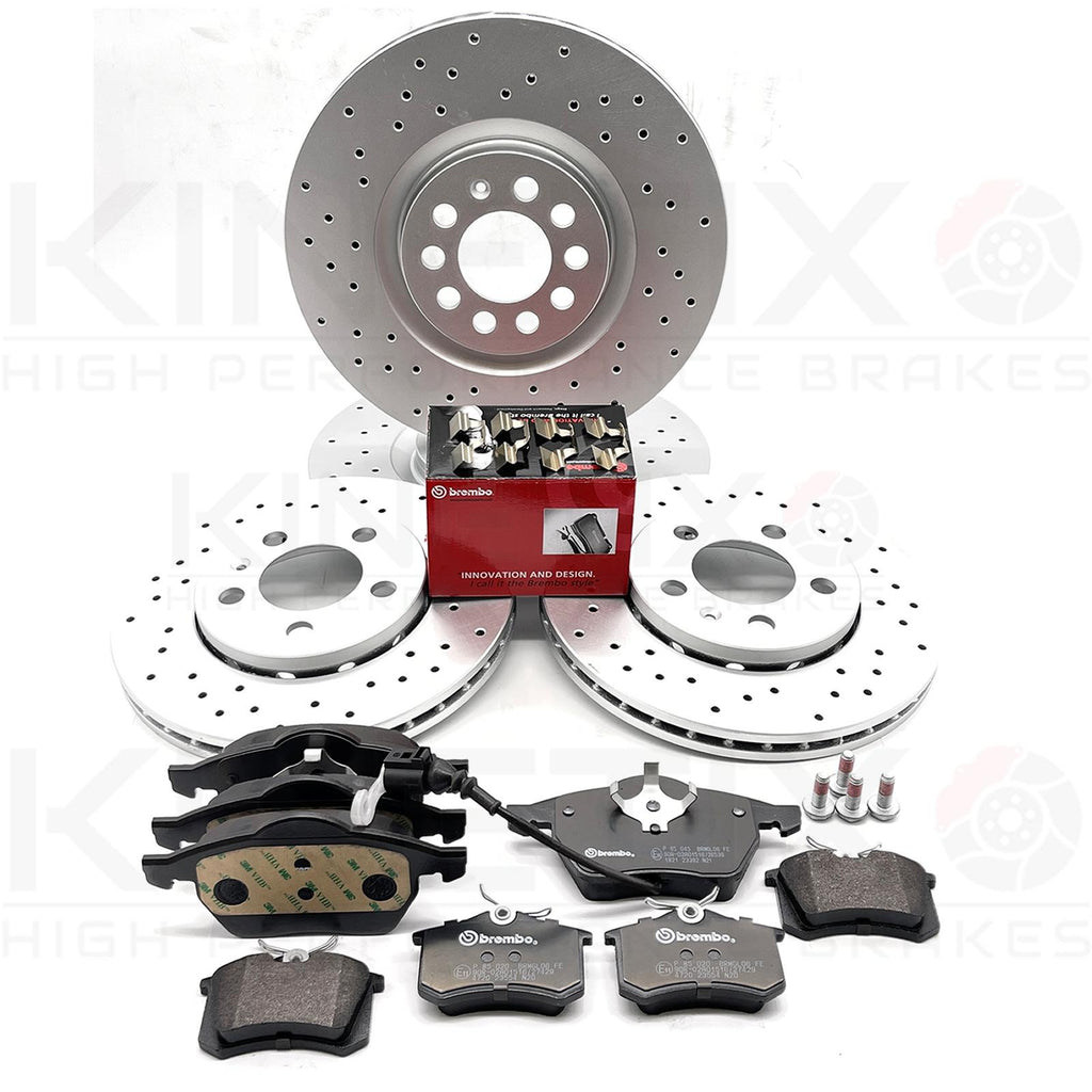 FOR GOLF GTI MK4 1.8 T + ANNIVERSARY FRONT REAR DRILLED BRAKE DISCS BREMBO PADS