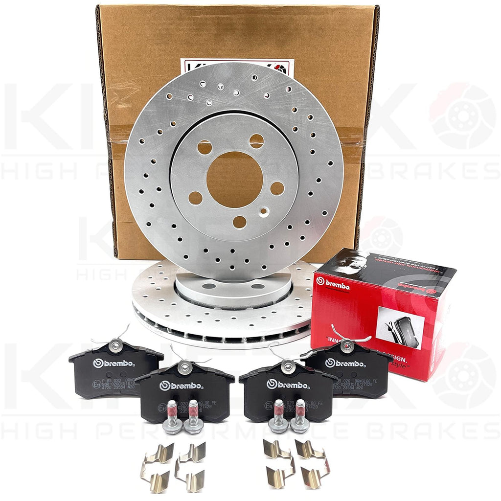 FOR VW GOLF R32 MK4 REAR CROSS DRILLED BRAKE DISCS BREMBO PADS 256mm